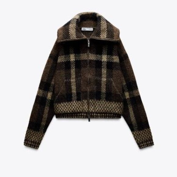 Zara Jackets & Blazers - Zara Plaid Knit Bomber Jacket